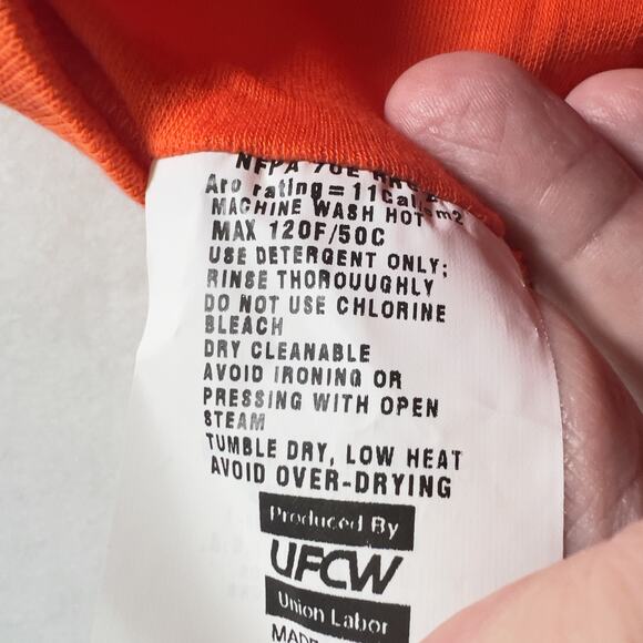 Catskill Moutain Clothiers Safety Orange Henley Shirt Men's XL Arc Rating 11 Cal - Picture 3 of 10